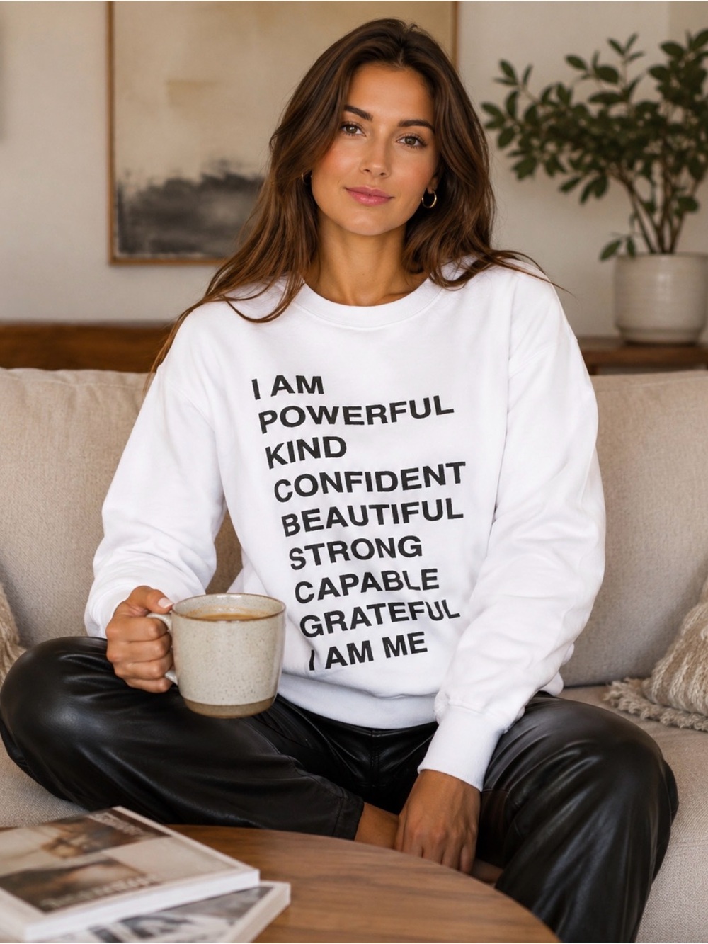 𝗔𝗕🤍ANINE BING RAMONA I AM POWERFUL SWEATSHIRT CREW NECK WHITE SZ M